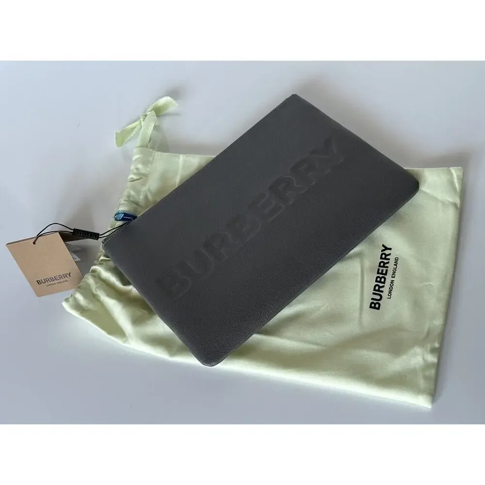 Burberry Charcoal Grey Leather Case Clutch 80528841 NWT $550